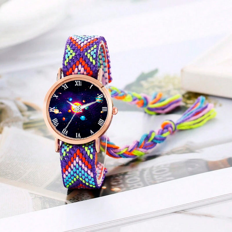 Reloj Luna Fase Lunar Dorado Tejido